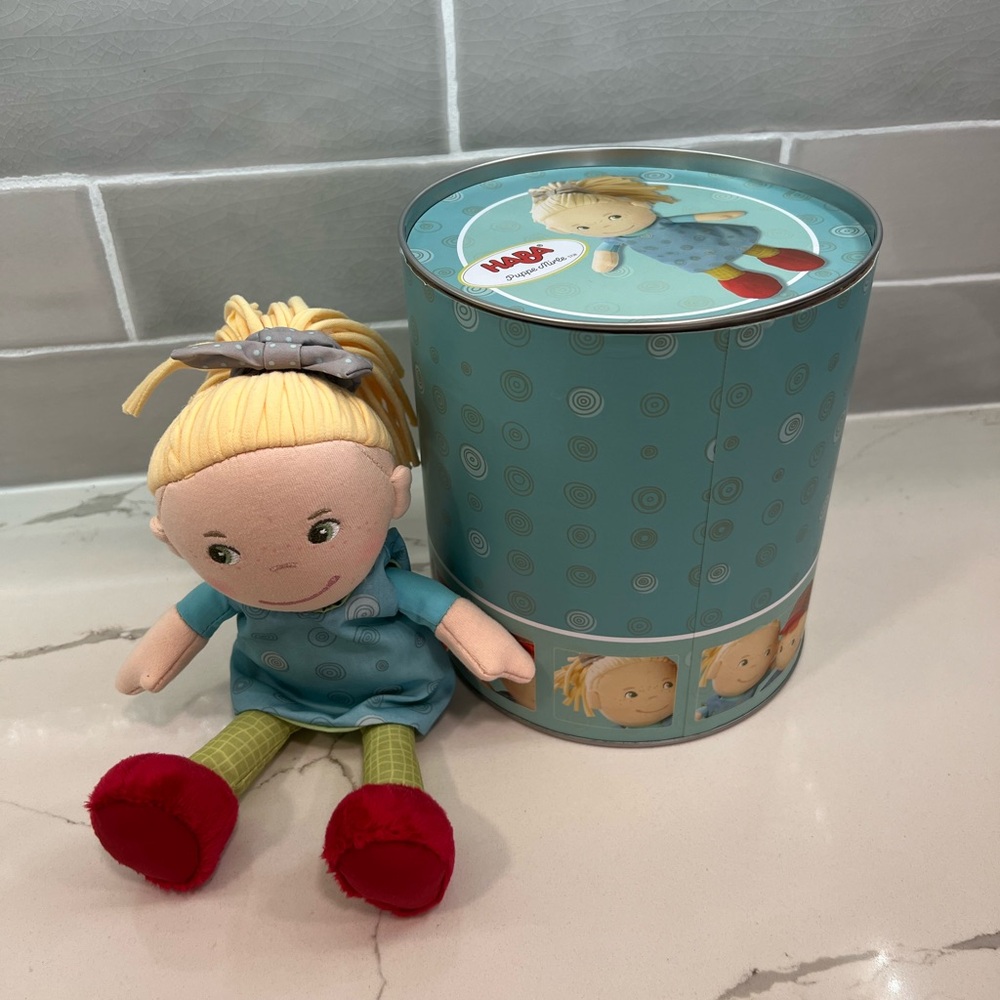 HABA Soft 8” Doll with Tin Box